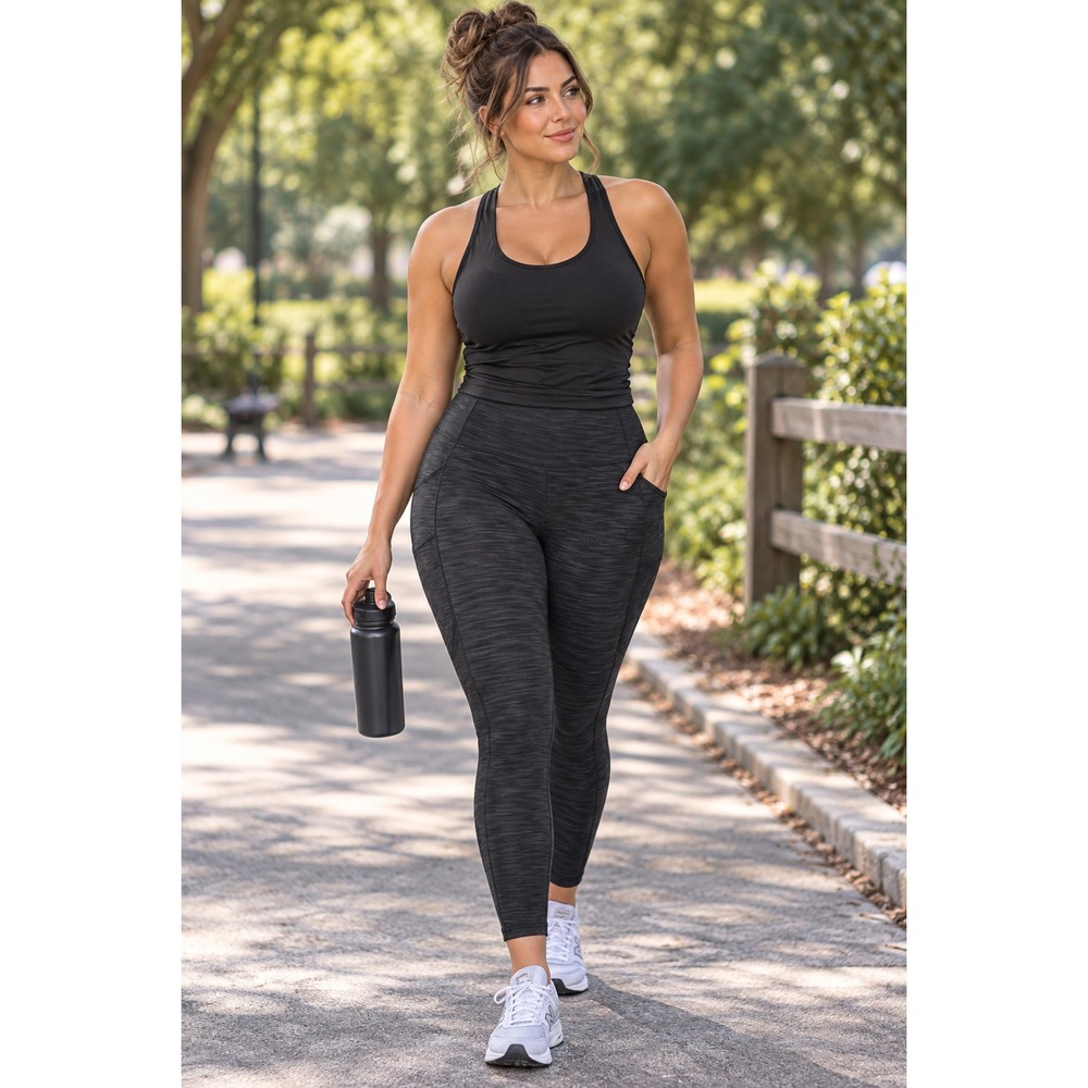 Mondetta Performance Luxury Space Dye Leggings Charcoal Gray Pockets XL